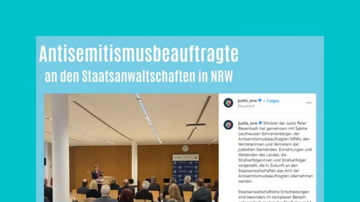 News: Antisemitismusbeauftragte an den Staatsanwaltschaften in NRW: Antisemitismusbeauftragte an den Staatsanwaltschaften in NRW: Justizministerium veranlasst jetzt die Berufung von jeweils einem Antisemitismusbeauftragten in den 19 Staats-anwaltschaften und drei Generalstaatsanwaltschaften in NRW. Foto des Justizministeriums des Landes NRW.