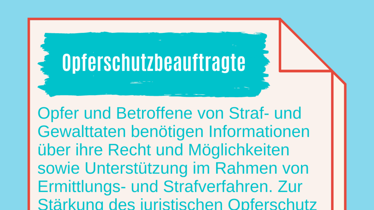 Opferschutzbeauftrage NRW news #1 Opfer und Betroffene von Straf- und Gewalttaten benötigen Informationen über ihre Rechte und Möglichkeiten sowie Unterstützung im Rahmen von Ermittlungs- und Strafverfahren. Zur Stärkung des juristischen Opferschutz gibt es in NRW seit 2017 das Amt der Opferschutzbeauftragten. Erste Amtsinhaberin ist die frühere Kölner Generalstaatsanwältin Elisabeth Auchter-Mainz.