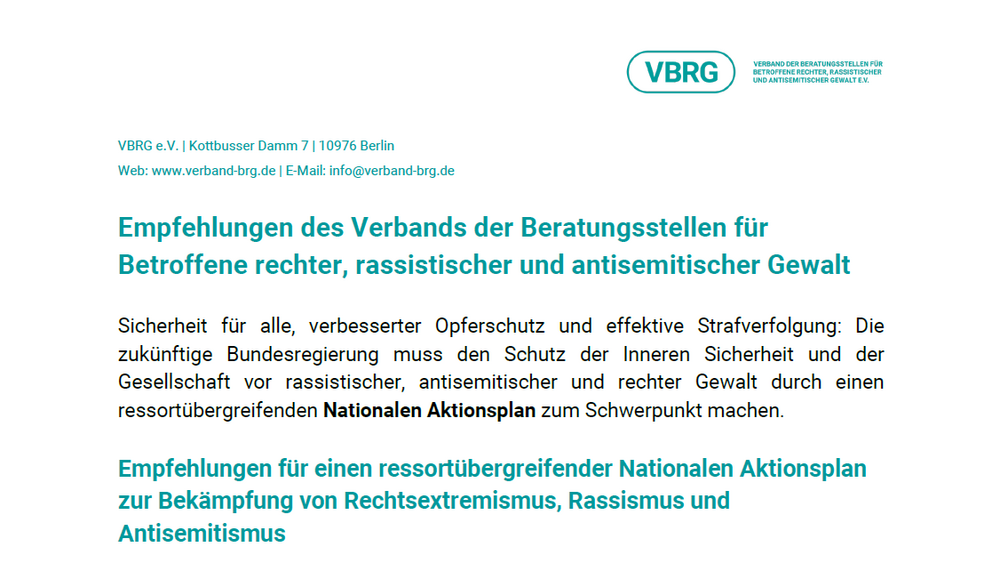 Nationaler Aktionsplan Empfehlungen VBRG